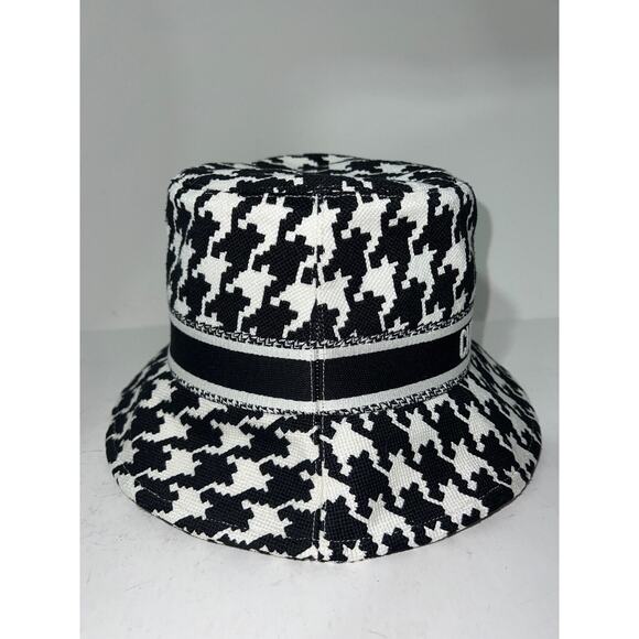 Christian Dior Houndstooth Black White Jacquard Cotton Logo Sun Bucket Hat 57 main image 6
